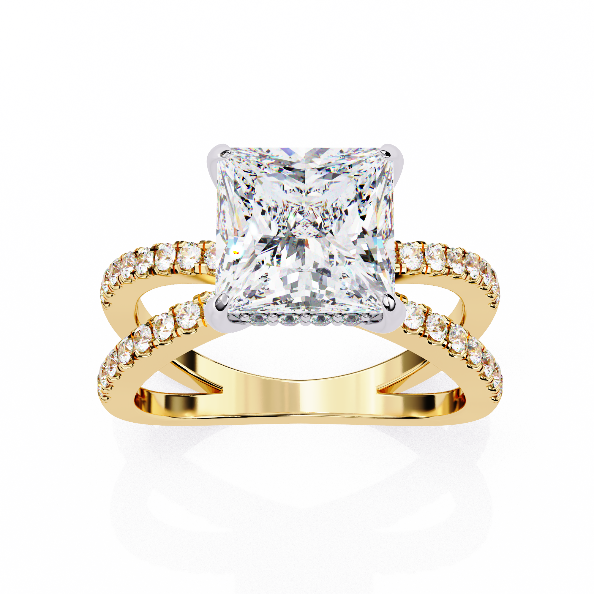 Princess-Cut Lab-Grown Diamond Halo Ring | Double-Row Pavé Split Shank | VR260066