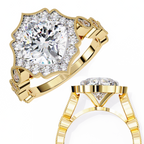 Cushion-Cut Lab-Grown Diamond Halo Ring | Floral Pavé Halo & Milgrain Shank | VR260071