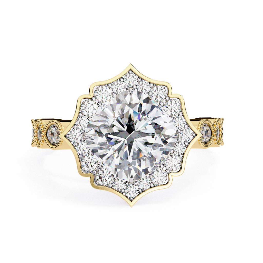 Cushion-Cut Lab-Grown Diamond Halo Ring | Floral Pavé Halo & Milgrain Shank | VR260071