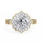 Cushion-Cut Lab-Grown Diamond Halo Ring | Floral Pavé Halo & Milgrain Shank | VR260071