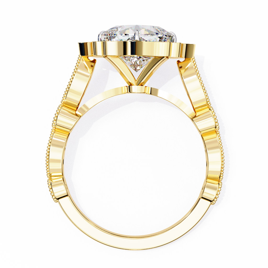 Cushion-Cut Lab-Grown Diamond Halo Ring | Floral Pavé Halo & Milgrain Shank | VR260071