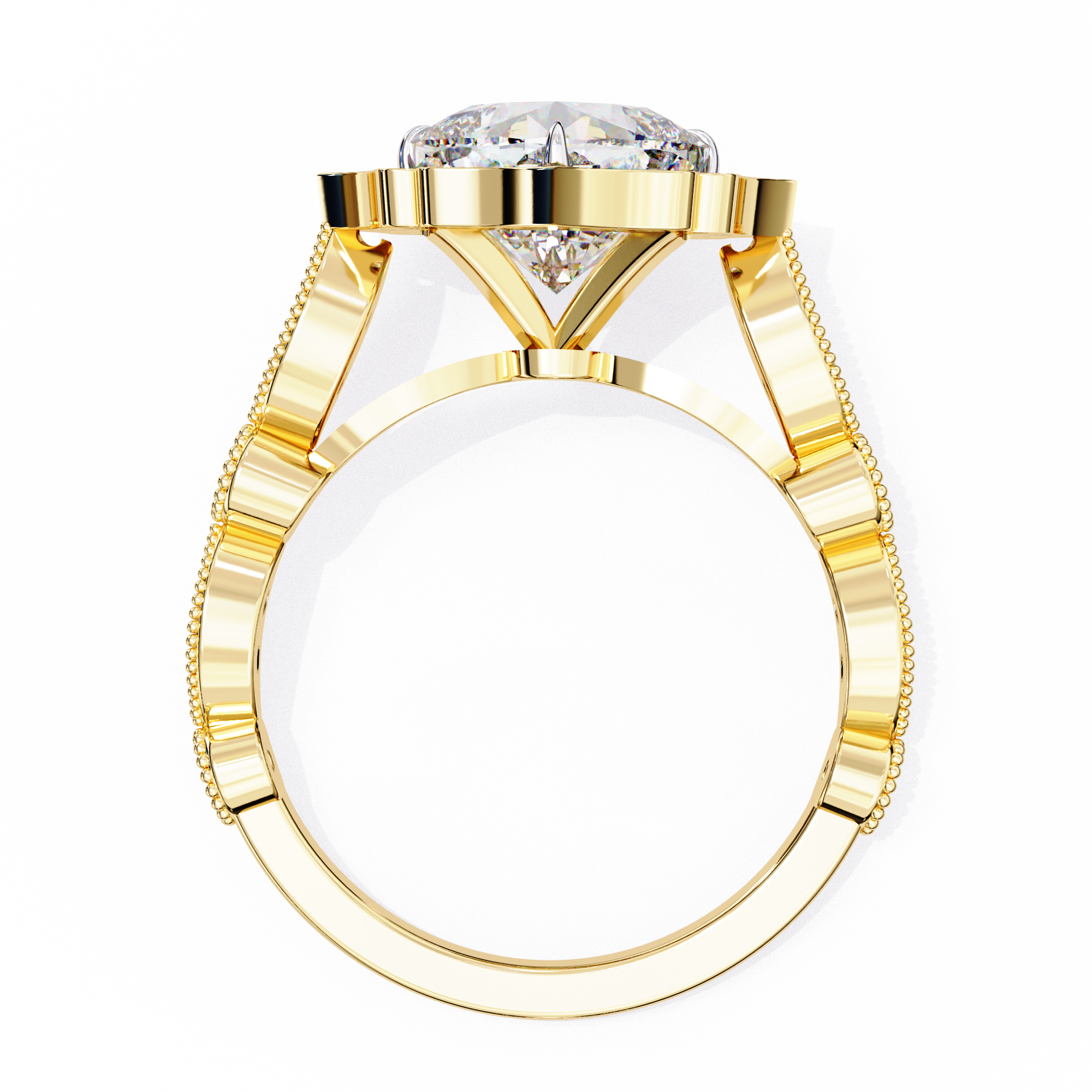 Cushion-Cut Lab-Grown Diamond Halo Ring | Floral Pavé Halo & Milgrain Shank | VR260071