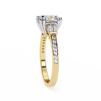 Cushion-Cut Lab-Grown Diamond Three-Stone Ring | Tapered Baguette & Pavé Shank | VR260074