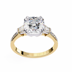 Cushion-Cut Lab-Grown Diamond Three-Stone Ring | Tapered Baguette & Pavé Shank | VR260074