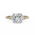 Cushion-Cut Lab-Grown Diamond Three-Stone Ring | Tapered Baguette & Pavé Shank | VR260074