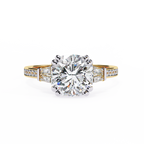 Cushion-Cut Lab-Grown Diamond Three-Stone Ring | Tapered Baguette & Pavé Shank | VR260074