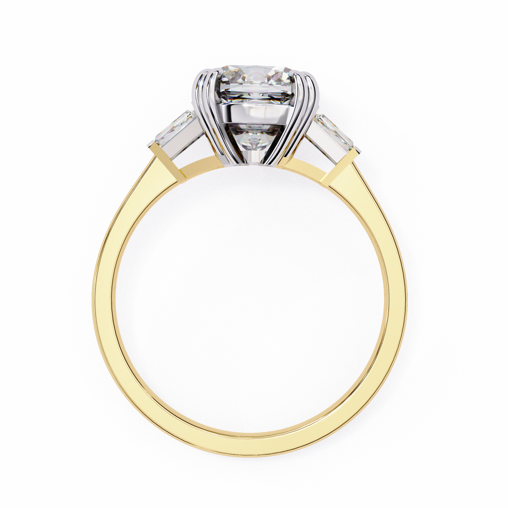 Cushion-Cut Lab-Grown Diamond Three-Stone Ring | Tapered Baguette & Pavé Shank | VR260074