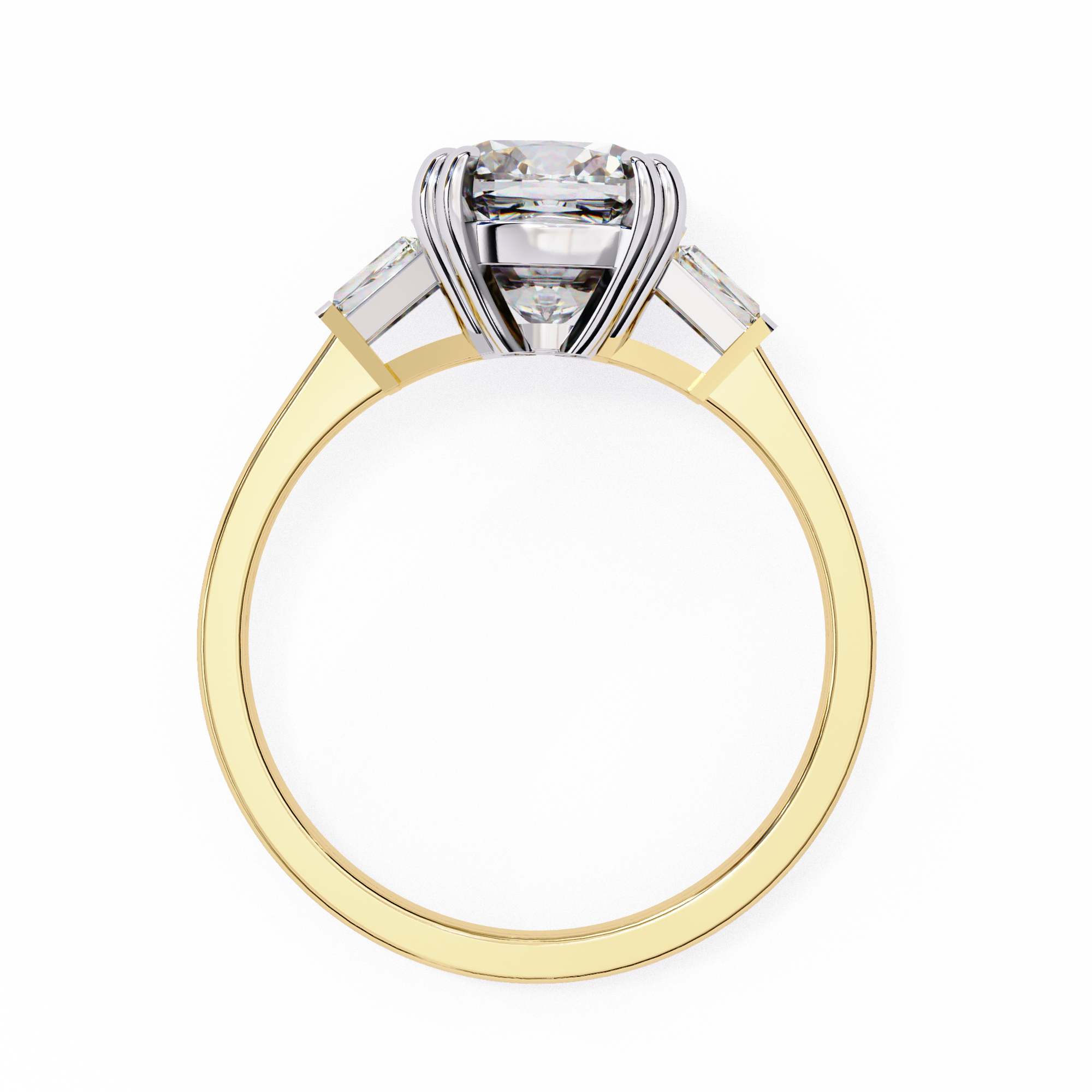 Cushion-Cut Lab-Grown Diamond Three-Stone Ring | Tapered Baguette & Pavé Shank | VR260074