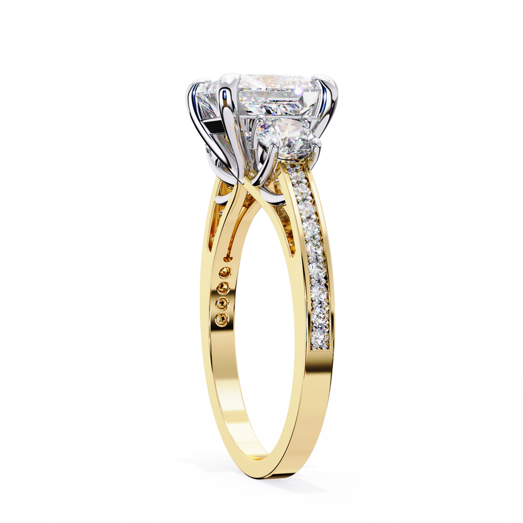 Princess-Cut Lab-Grown Diamond Three-Stone Ring | Round Brilliant Sides & Pavé Shank | VR260079