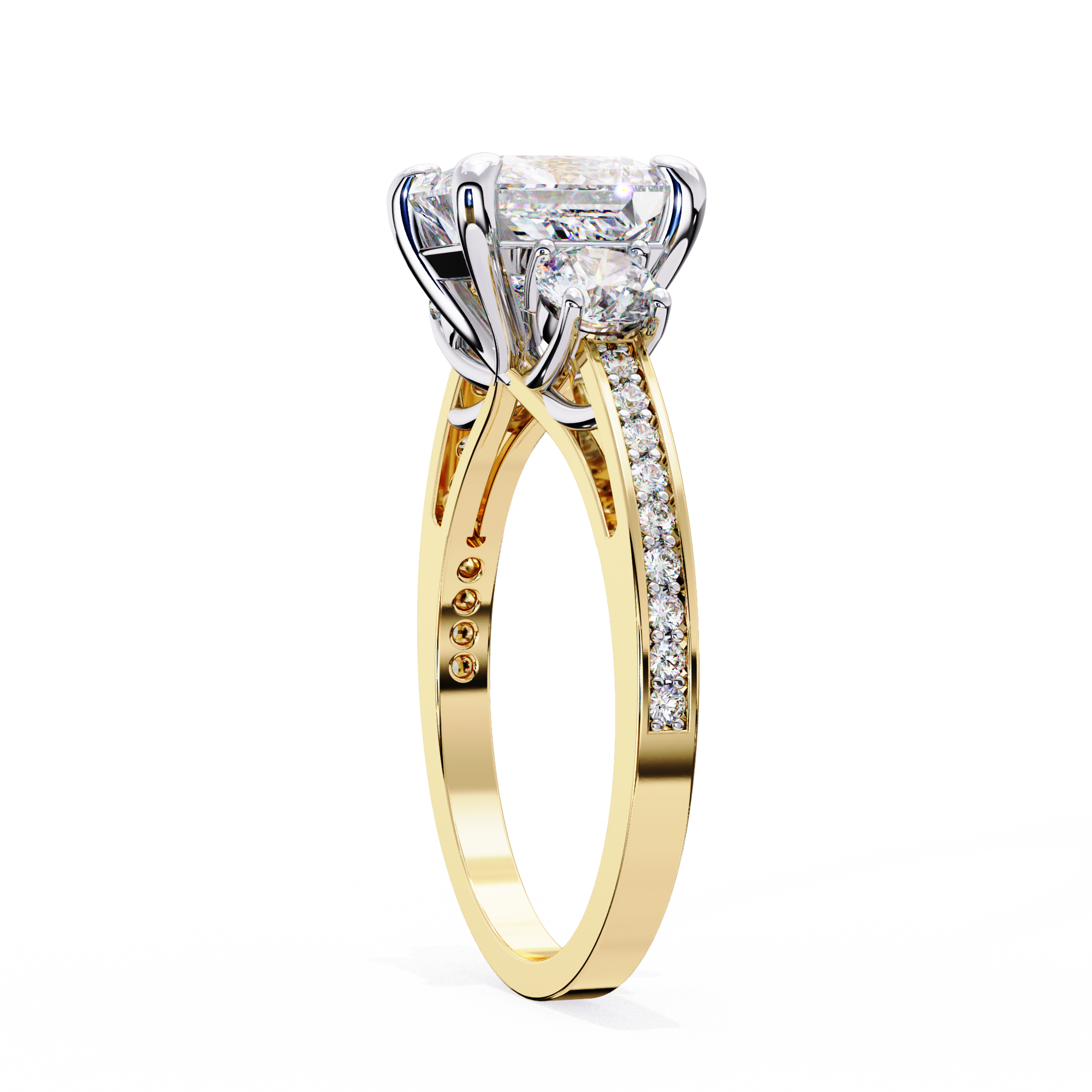 Princess-Cut Lab-Grown Diamond Three-Stone Ring | Round Brilliant Sides & Pavé Shank | VR260079