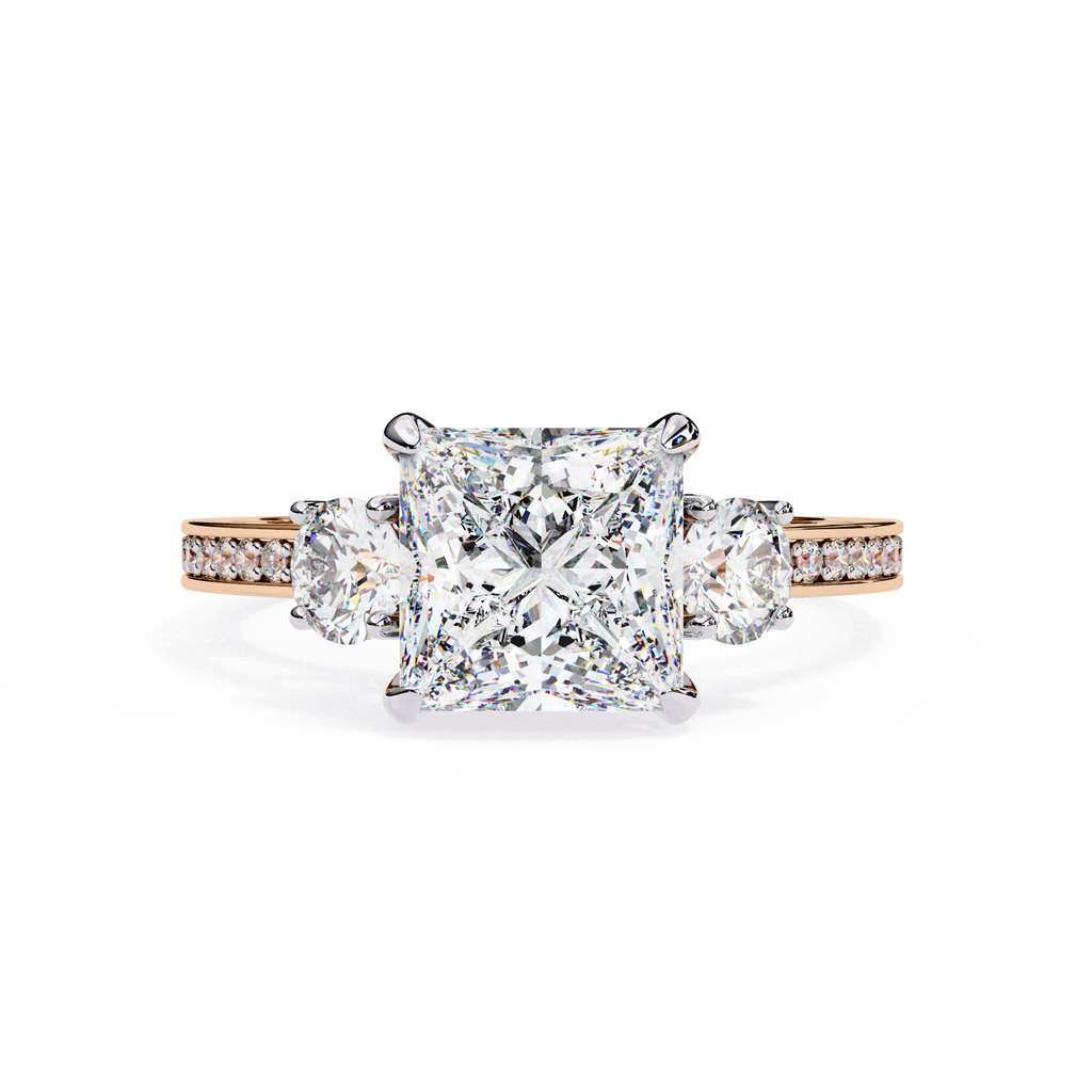 Princess-Cut Lab-Grown Diamond Three-Stone Ring | Round Brilliant Sides & Pavé Shank | VR260079