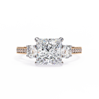 Princess-Cut Lab-Grown Diamond Three-Stone Ring | Round Brilliant Sides & Pavé Shank | VR260079