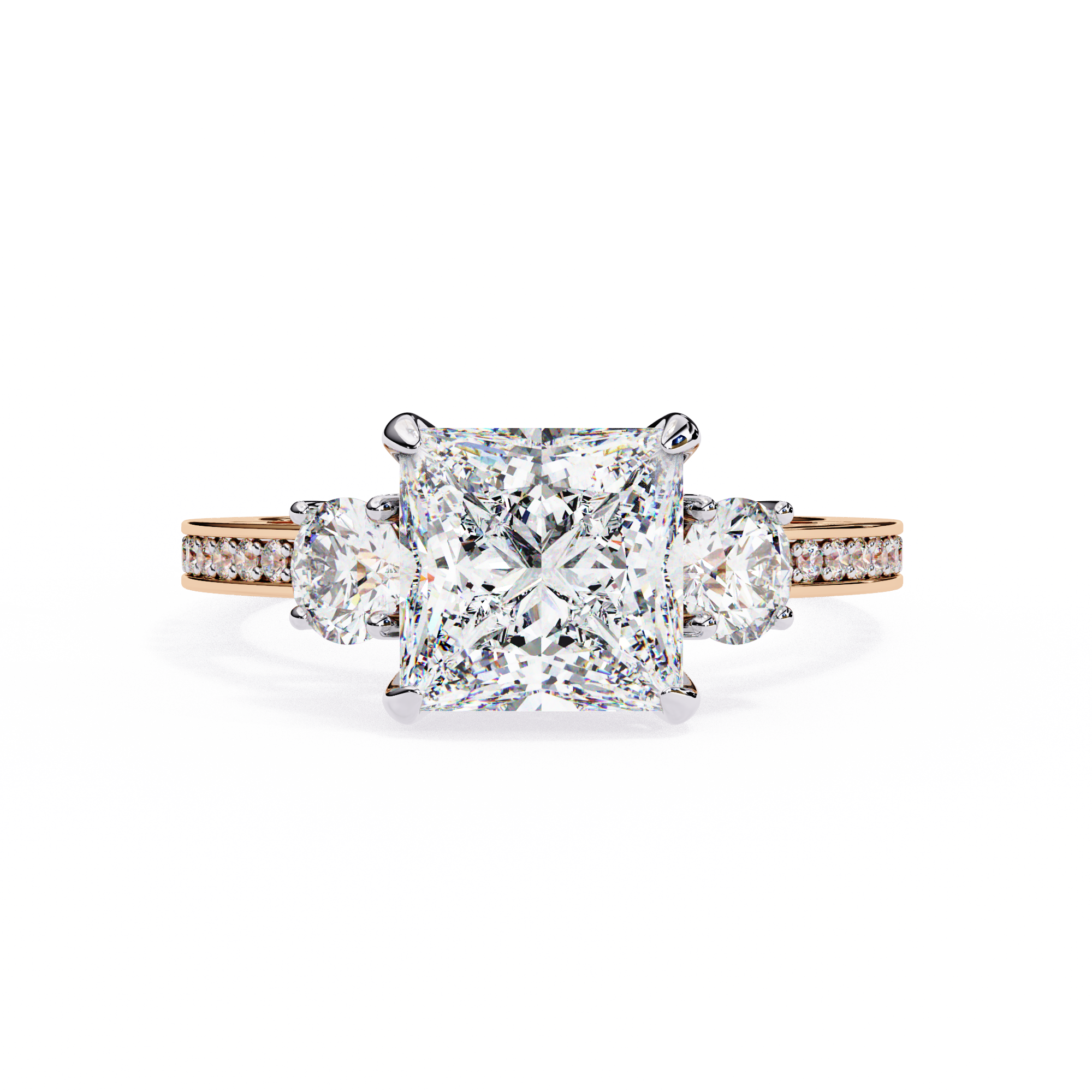 Princess-Cut Lab-Grown Diamond Three-Stone Ring | Round Brilliant Sides & Pavé Shank | VR260079