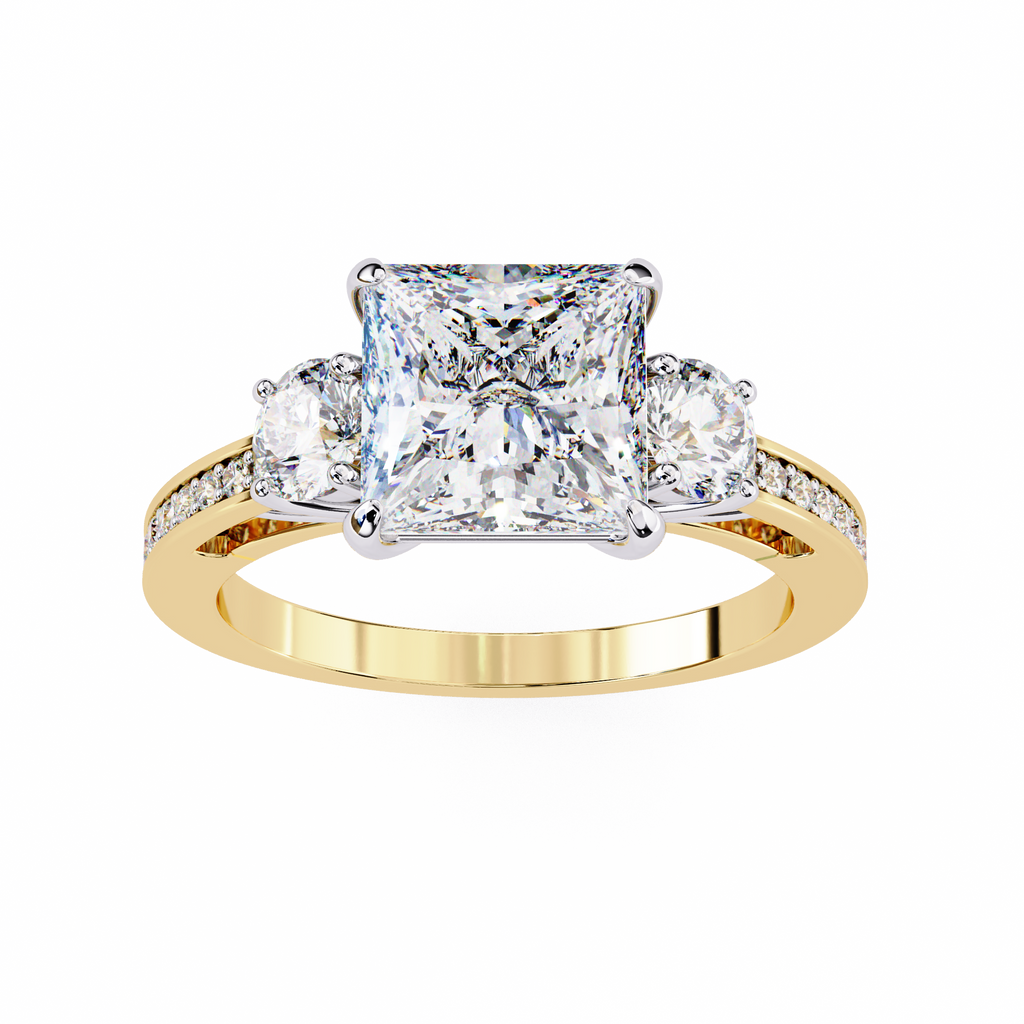 Princess-Cut Lab-Grown Diamond Three-Stone Ring | Round Brilliant Sides & Pavé Shank | VR260079