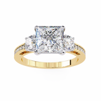 Princess-Cut Lab-Grown Diamond Three-Stone Ring | Round Brilliant Sides & Pavé Shank | VR260079