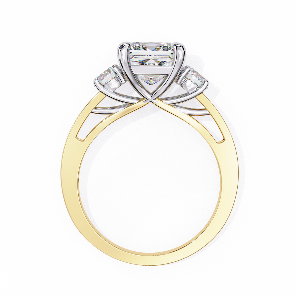 Princess-Cut Lab-Grown Diamond Three-Stone Ring | Round Brilliant Sides & Pavé Shank | VR260079