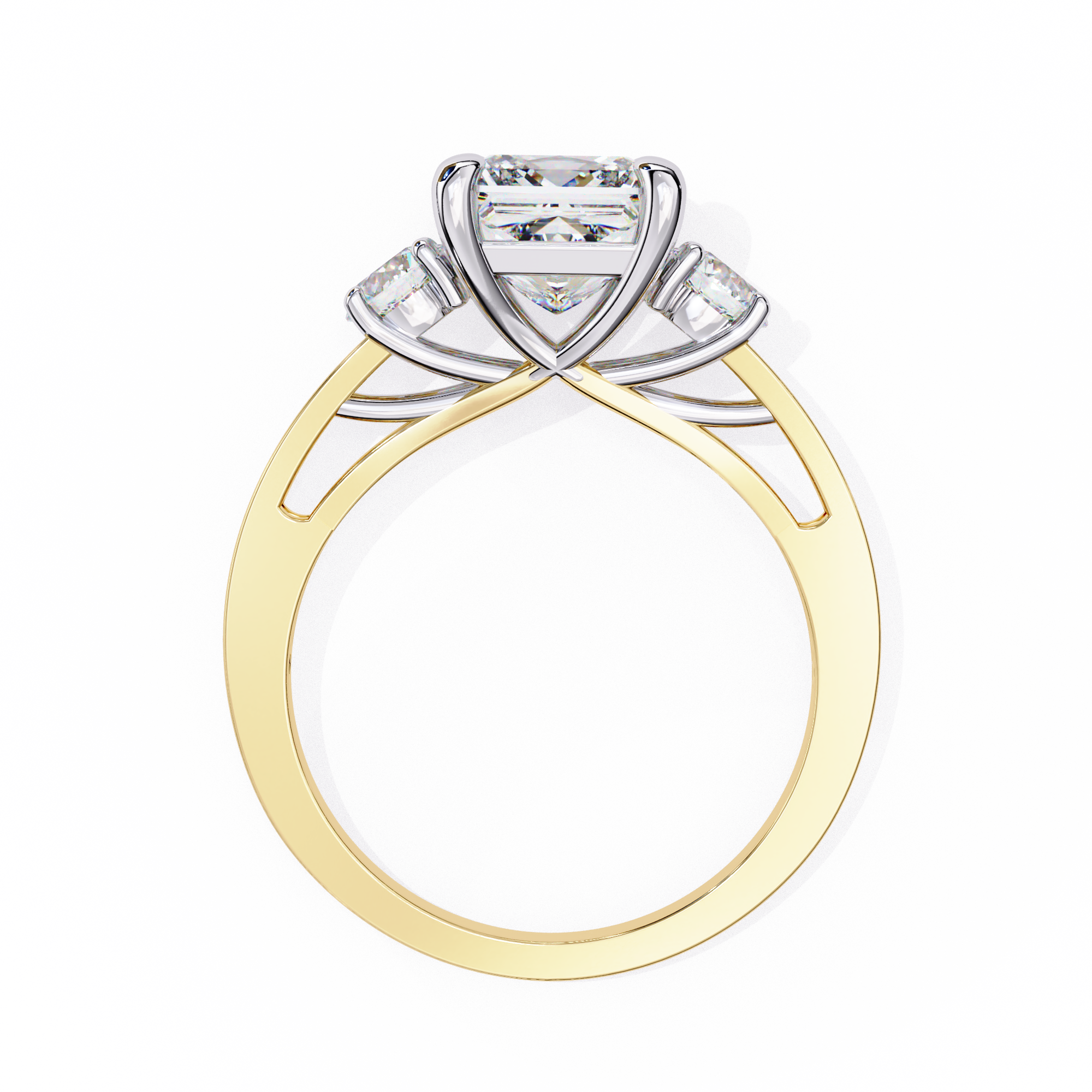 Princess-Cut Lab-Grown Diamond Three-Stone Ring | Round Brilliant Sides & Pavé Shank | VR260079