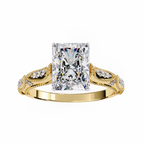 Radiant-Cut Lab-Grown Diamond Solitaire Ring | Art Deco Milgrain Shank & Pavé Bridge | VR260080