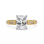 Radiant-Cut Lab-Grown Diamond Solitaire Ring | Art Deco Milgrain Shank & Pavé Bridge | VR260080