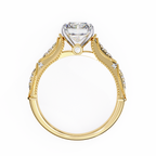 Radiant-Cut Lab-Grown Diamond Solitaire Ring | Art Deco Milgrain Shank & Pavé Bridge | VR260080