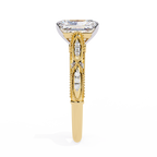 Radiant-Cut Lab-Grown Diamond Solitaire Ring | Art Deco Milgrain Shank & Pavé Bridge | VR260080