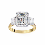 Emerald-Cut Lab-Grown Diamond Three-Stone Ring | Custom Baguette Sides & Diamond Shank | VR260083