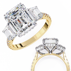 Emerald-Cut Lab-Grown Diamond Three-Stone Ring | Custom Baguette Sides & Diamond Shank | VR260083