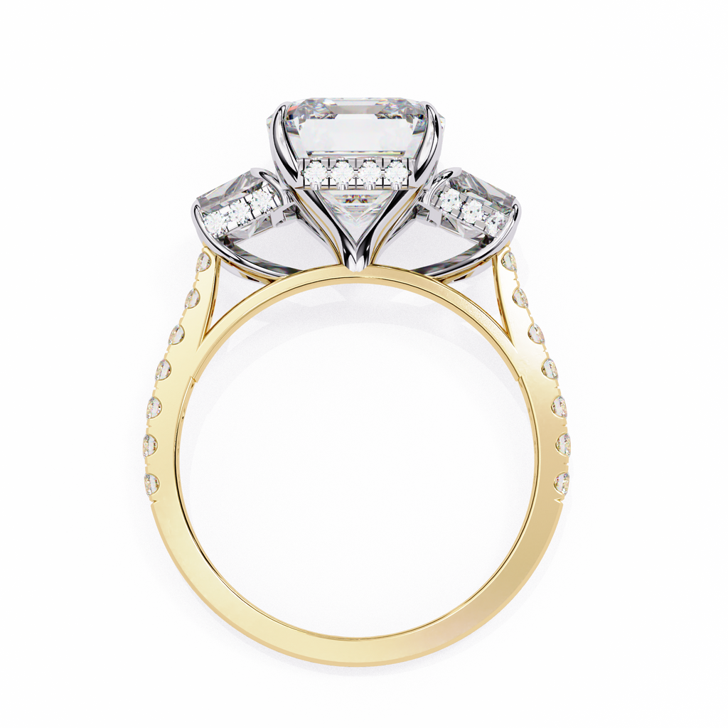 Emerald-Cut Lab-Grown Diamond Three-Stone Ring | Custom Baguette Sides & Diamond Shank | VR260083