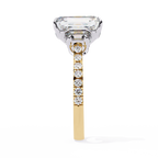 Emerald-Cut Lab-Grown Diamond Three-Stone Ring | Custom Baguette Sides & Diamond Shank | VR260083
