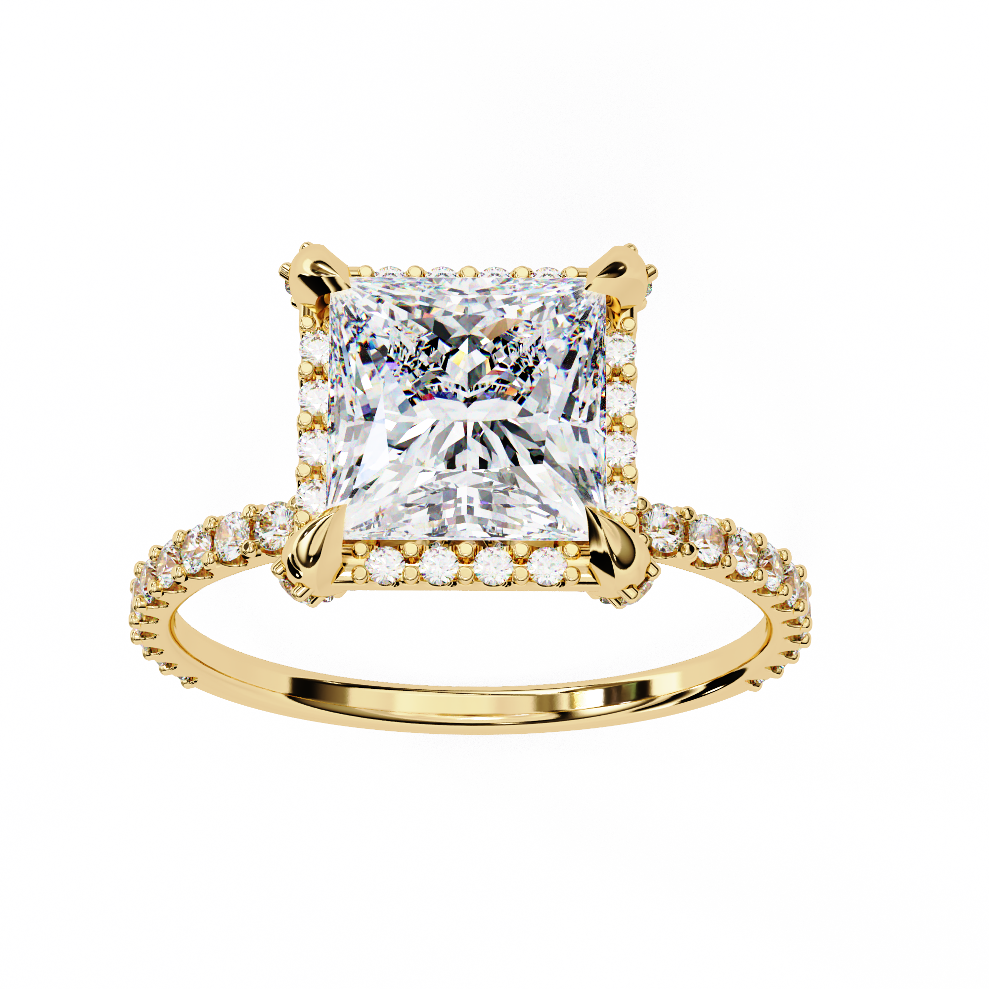 Princess-Cut Lab-Grown Diamond Halo Ring | Pavé Halo, Gallery & Shank | VR260088