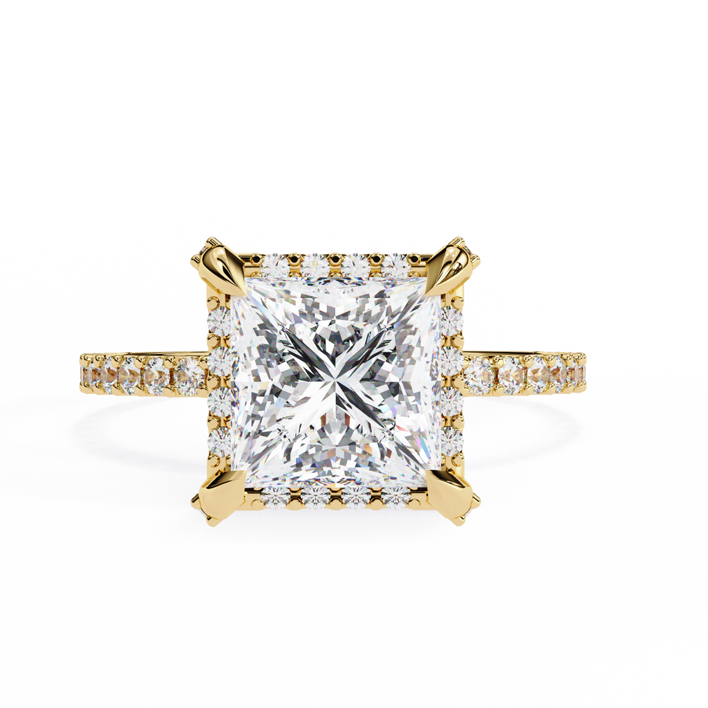 Princess-Cut Lab-Grown Diamond Halo Ring | Pavé Halo, Gallery & Shank | VR260088