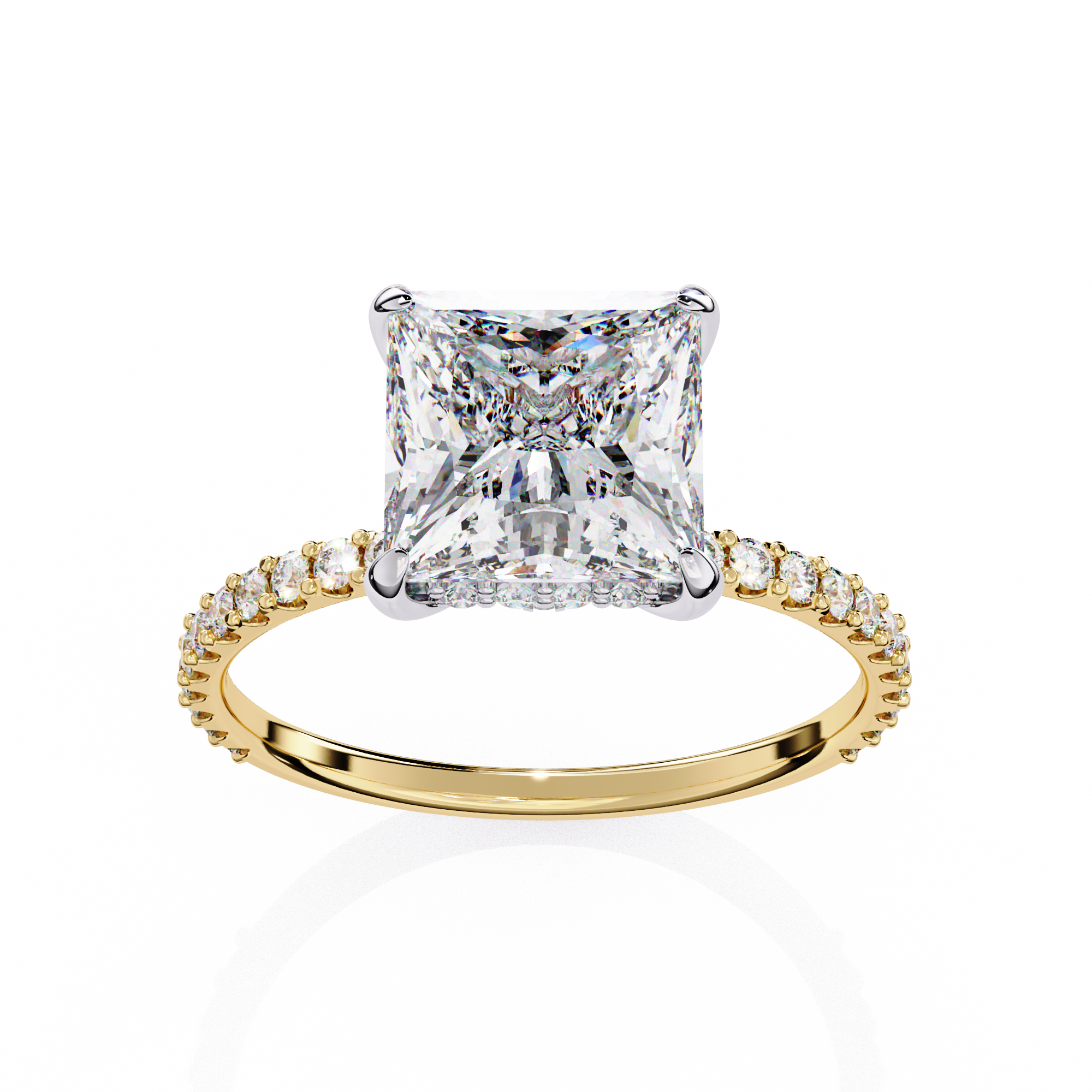 Princess-Cut Lab-Grown Diamond Solitaire Ring | Pavé Gallery & Pavé Shank | VR260089