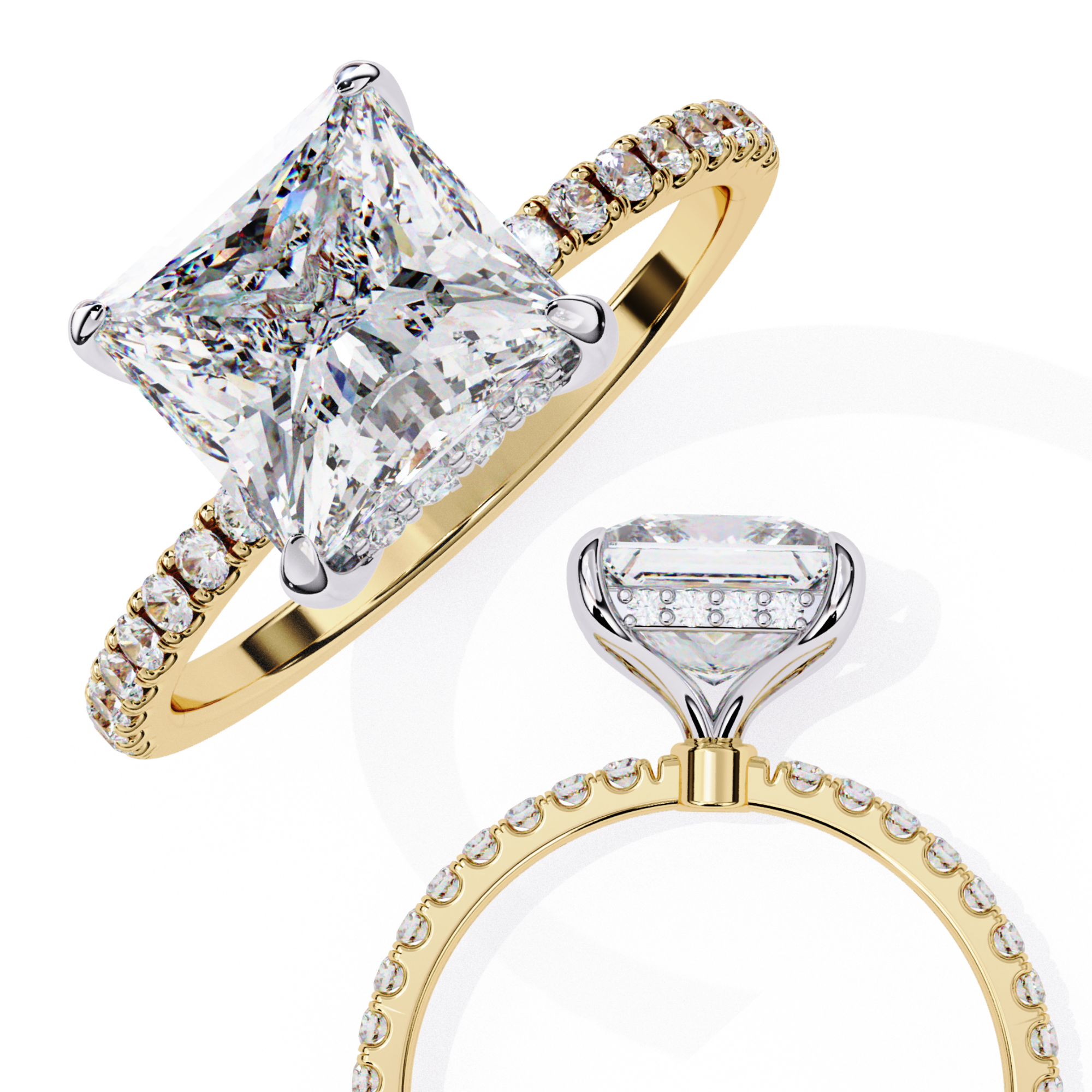Princess-Cut Lab-Grown Diamond Solitaire Ring | Pavé Gallery & Pavé Shank | VR260091