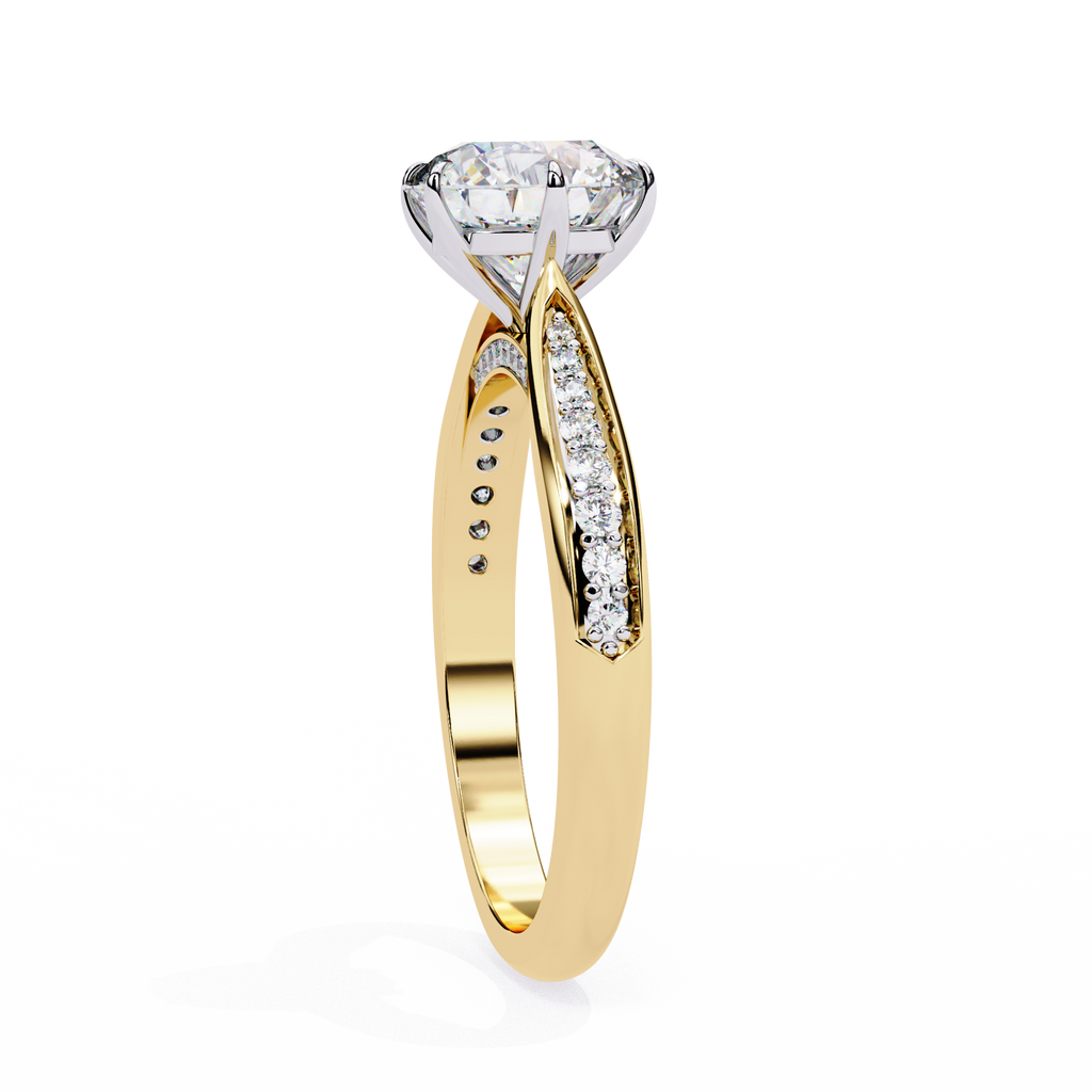 Round Brilliant Lab-Grown Diamond Solitaire Ring | Pavé Bridge & Shoulder Shank | VR260092