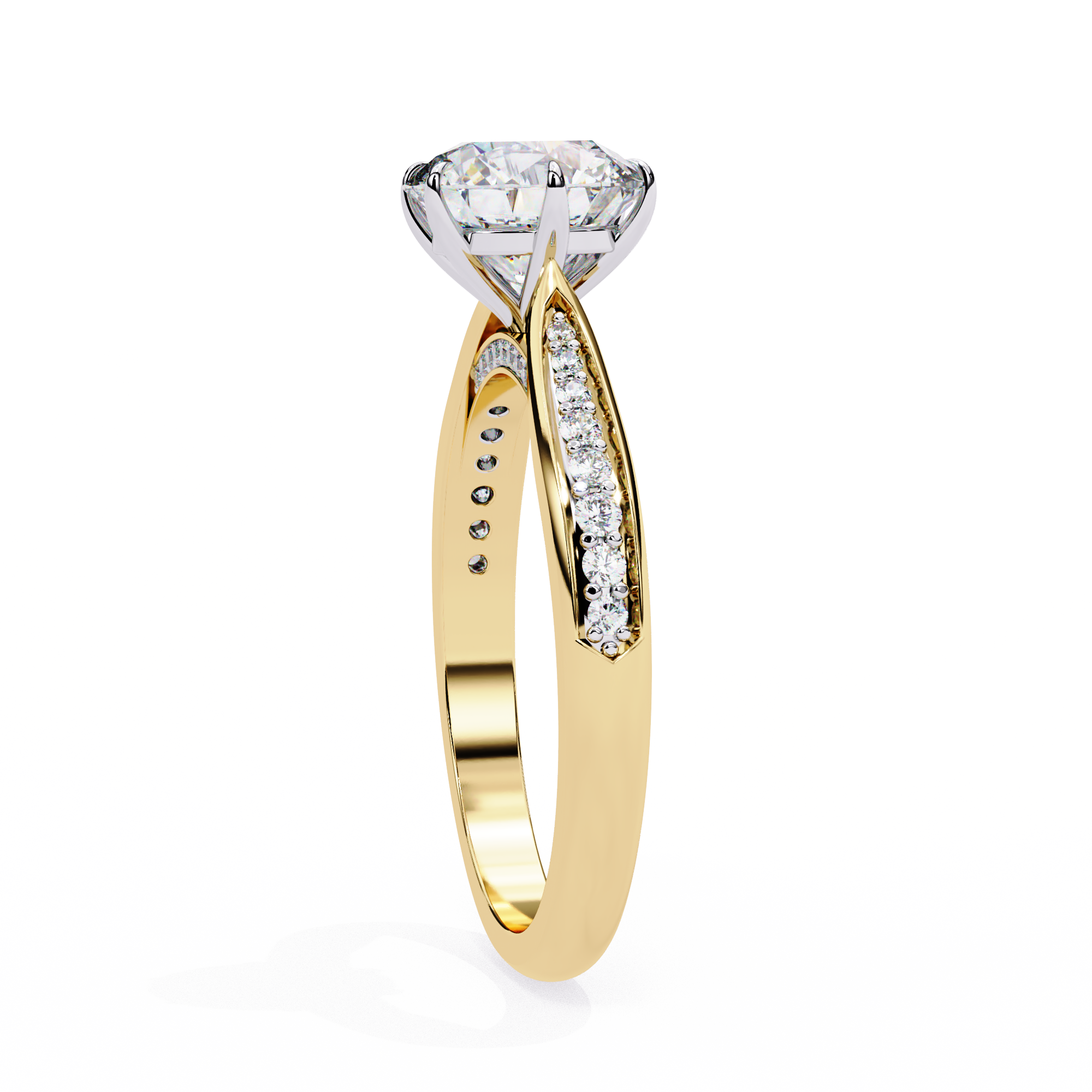 Round Brilliant Lab-Grown Diamond Solitaire Ring | Pavé Bridge & Shoulder Shank | VR260092