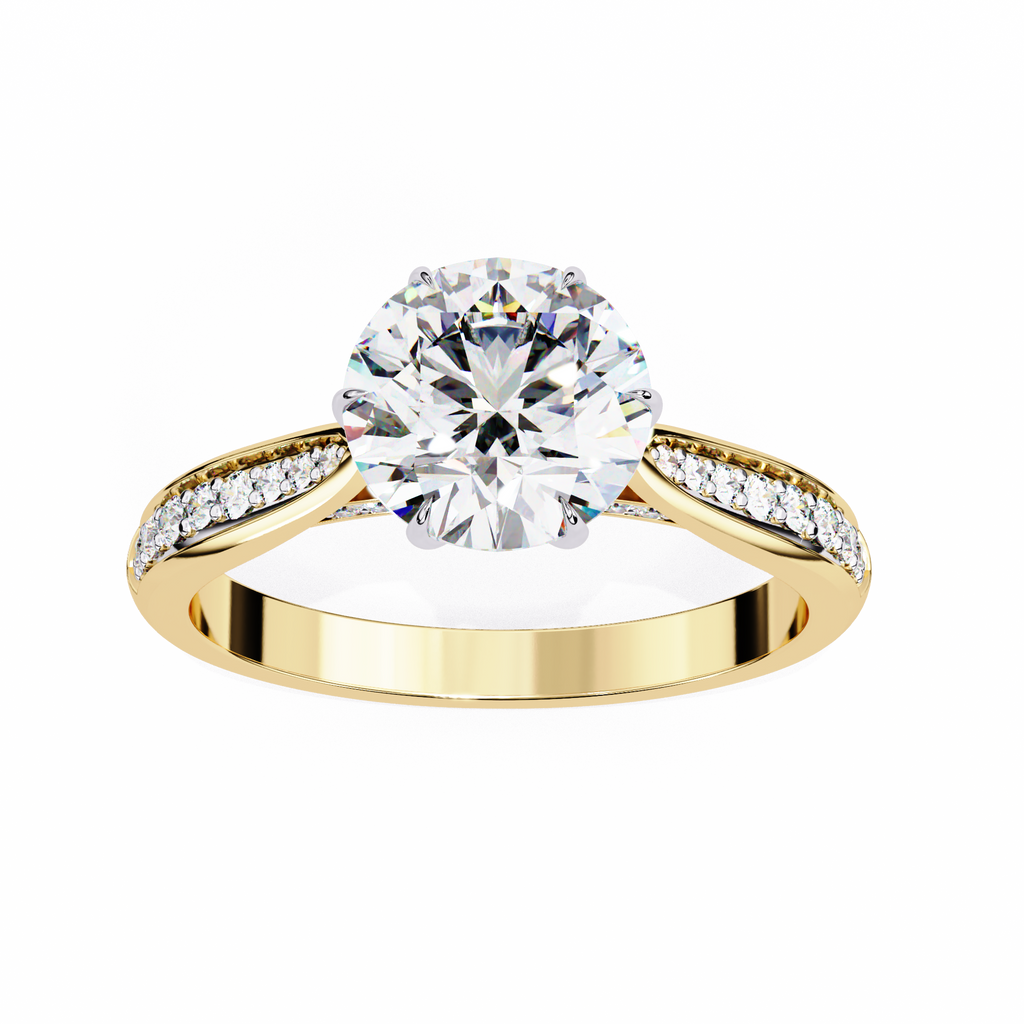 Round Brilliant Lab-Grown Diamond Solitaire Ring | Pavé Bridge & Shoulder Shank | VR260092