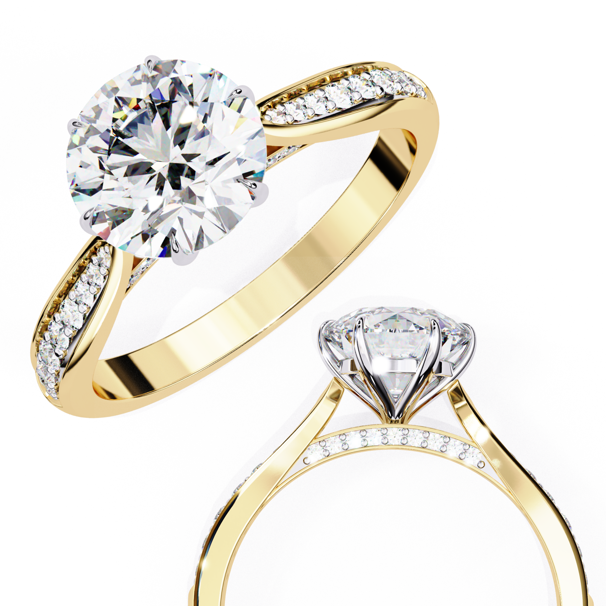 Round Brilliant Lab-Grown Diamond Solitaire Ring | Pavé Bridge & Shoulder Shank | VR260092