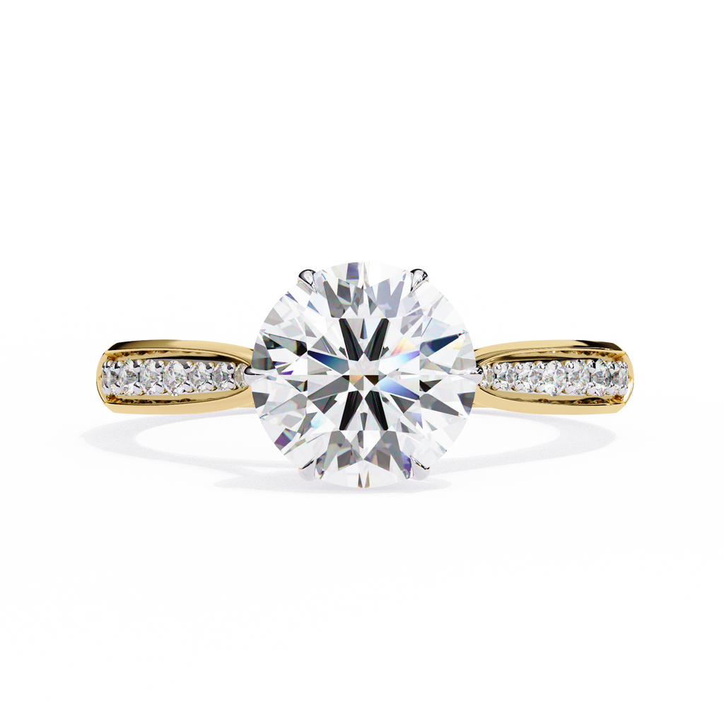 Round Brilliant Lab-Grown Diamond Solitaire Ring | Pavé Bridge & Shoulder Shank | VR260092