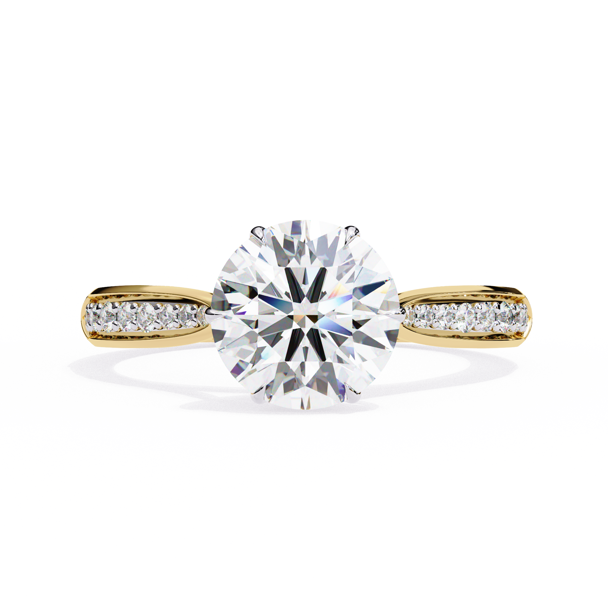 Round Brilliant Lab-Grown Diamond Solitaire Ring | Pavé Bridge & Shoulder Shank | VR260092