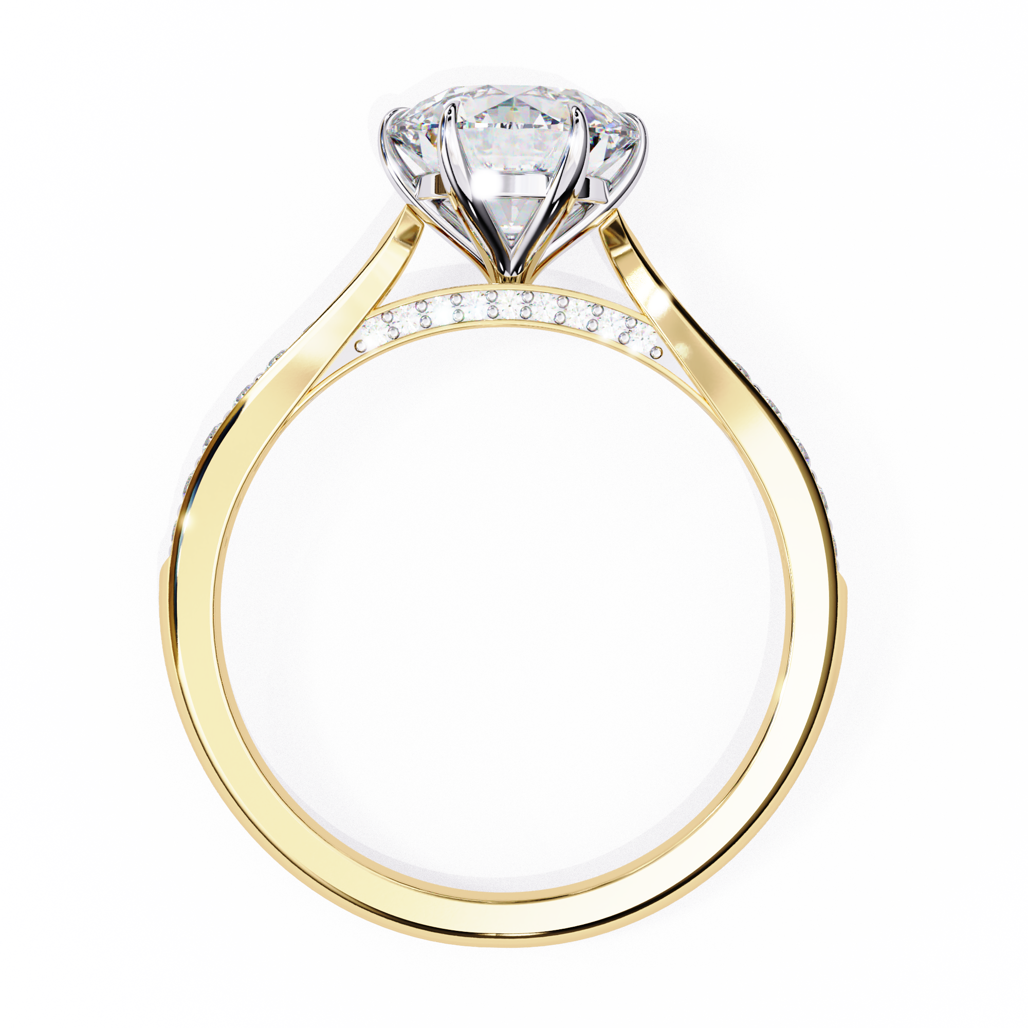 Round Brilliant Lab-Grown Diamond Solitaire Ring | Pavé Bridge & Shoulder Shank | VR260092