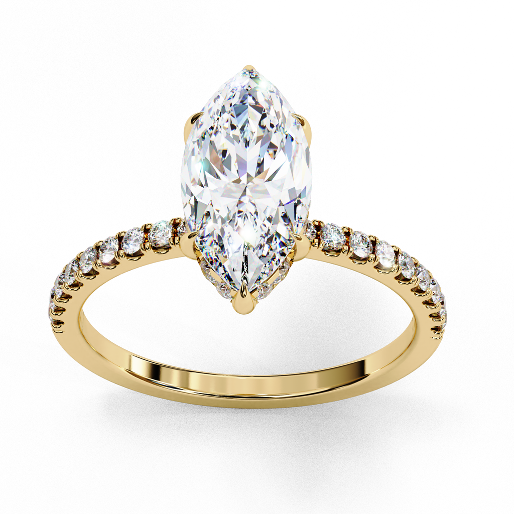 1.50ct Marquise Cut Lab-Grown Diamond Engagement Ring | 18K Gold Vermeil Pavé