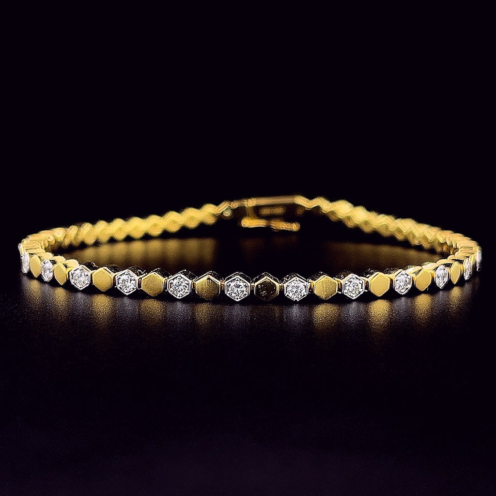 Two-Tone Hexagonal Tennis Bracelet -Gold-Plated (Vermeil) Lab-Grown Diamonds | VB220029