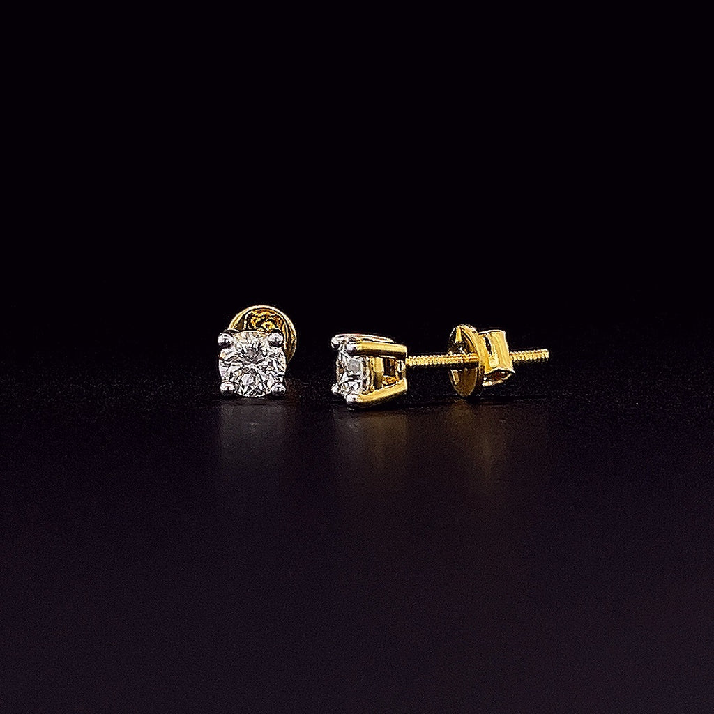 Round Solitaire Stud Earrings with Screw Backs - Gold-Plated (Vermeil) Lab-Grown Diamonds | VE232658