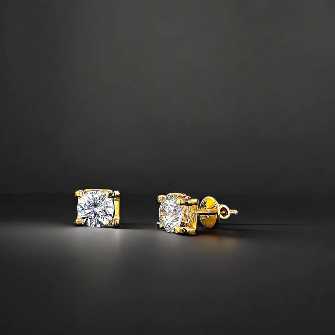 Round Solitaire Stud Earrings - Gold-Plated (Vermeil) Lab-Grown Diamonds | VE250028