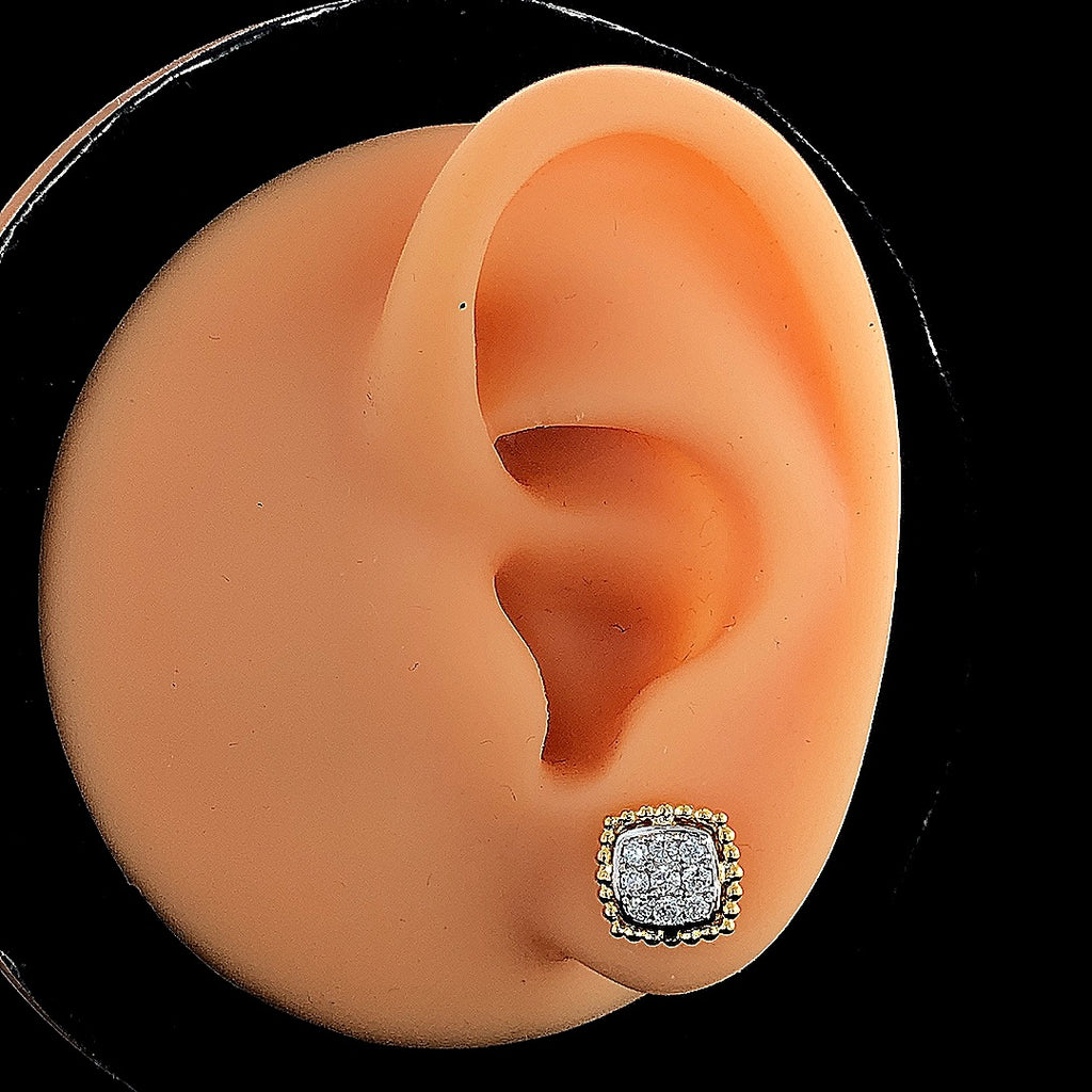 Cushion-Shaped Pavé Stud Earrings with Beaded Border - Gold-Plated (Vermeil) Lab-Grown Diamonds | VE250093