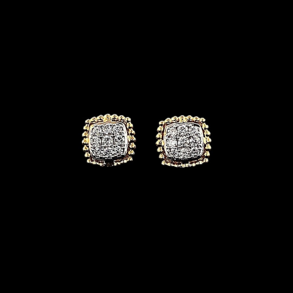 Cushion-Shaped Pavé Stud Earrings with Beaded Border - Gold-Plated (Vermeil) Lab-Grown Diamonds | VE250093