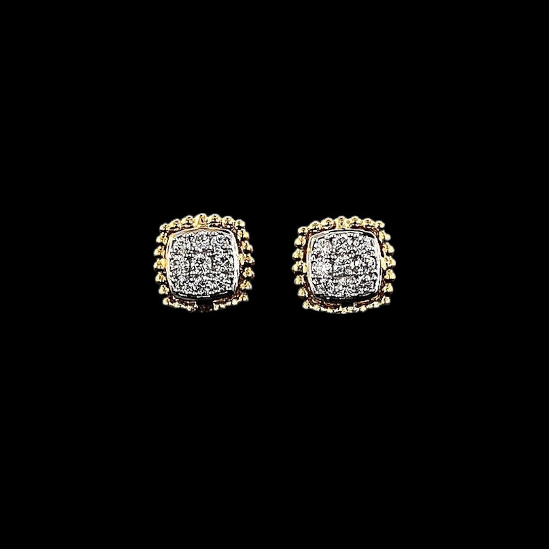 Cushion-Shaped Pavé Stud Earrings with Beaded Border - Gold-Plated (Vermeil) Lab-Grown Diamonds | VE250093