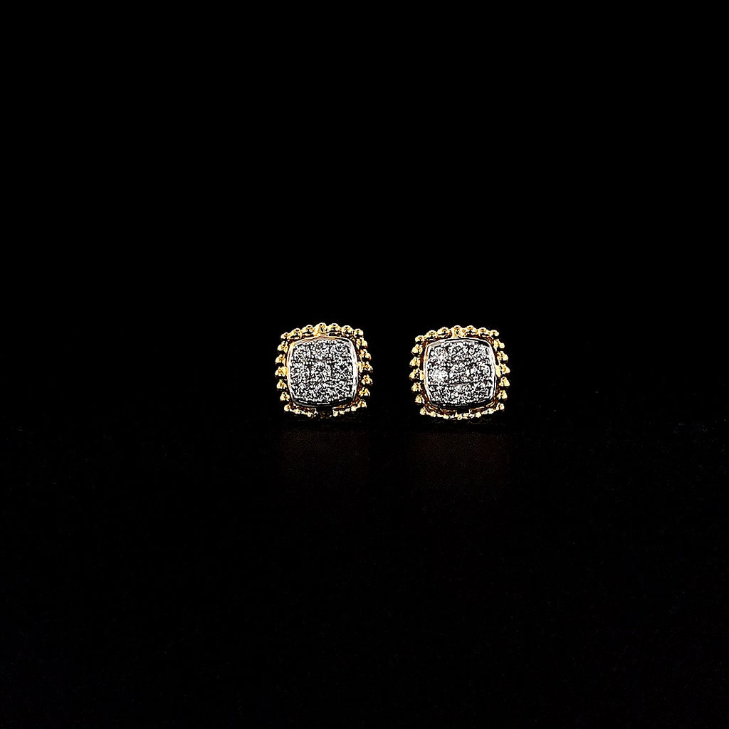 Cushion-Shaped Pavé Stud Earrings with Beaded Border - Gold-Plated (Vermeil) Lab-Grown Diamonds | VE250093