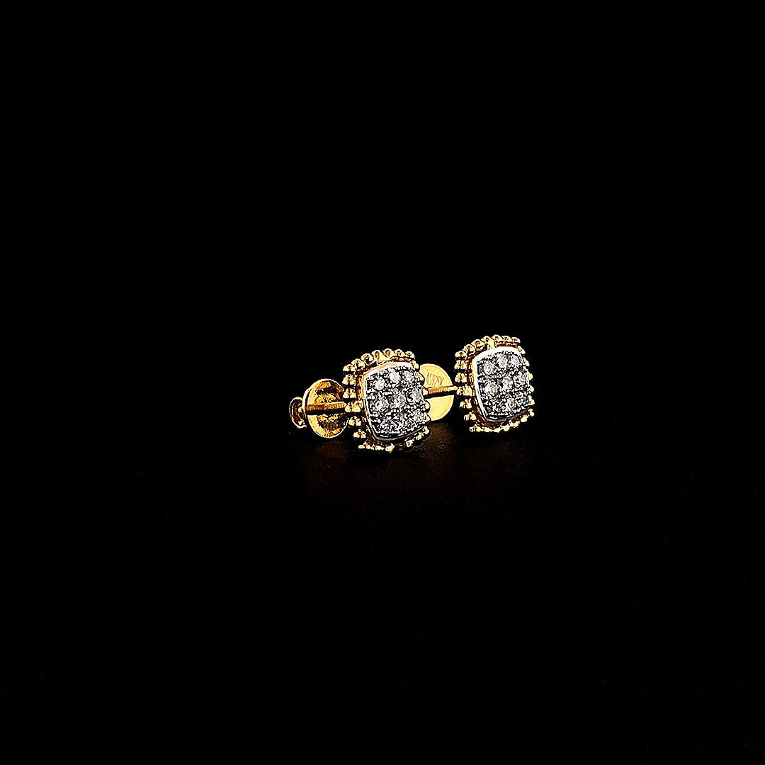 Cushion-Shaped Pavé Stud Earrings with Beaded Border - Gold-Plated (Vermeil) Lab-Grown Diamonds | VE250093