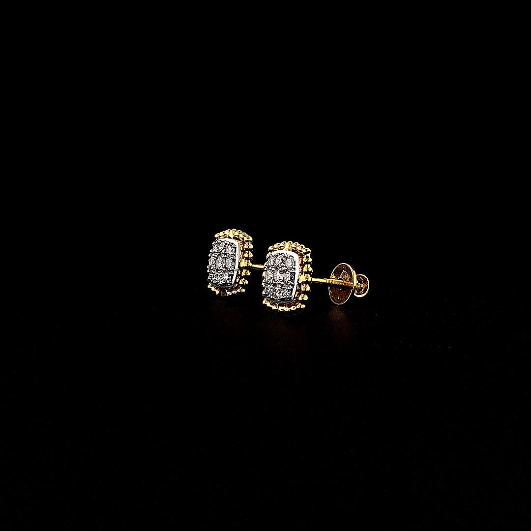 Cushion-Shaped Pavé Stud Earrings with Beaded Border - Gold-Plated (Vermeil) Lab-Grown Diamonds | VE250093